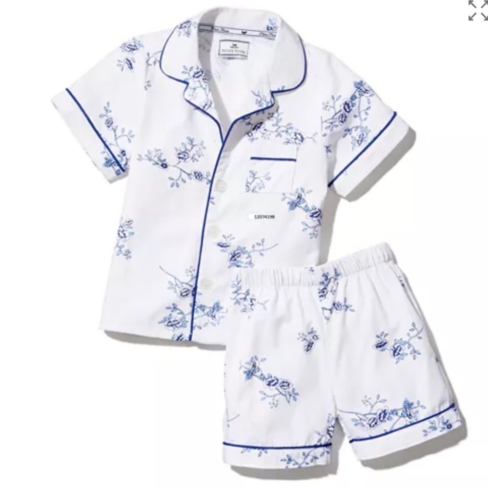 Petite Plume Kids Indigo Floral Classic Short Set Pajamas White Blue Size 14 NEW